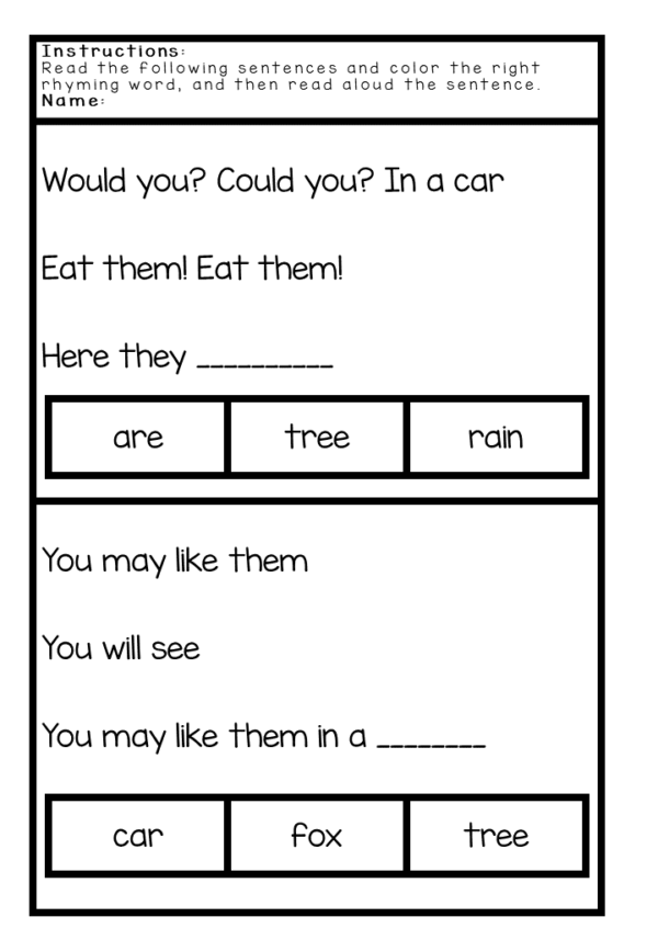 Color the right rhyming word 2