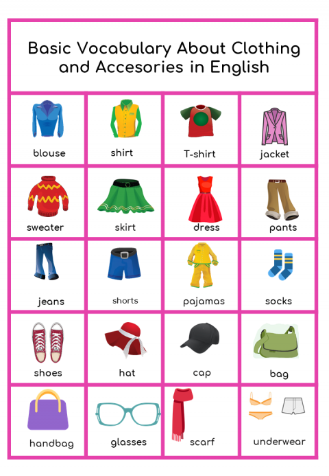 Clothing and Accessories in English for EFL/ESL students from Preschool ...
