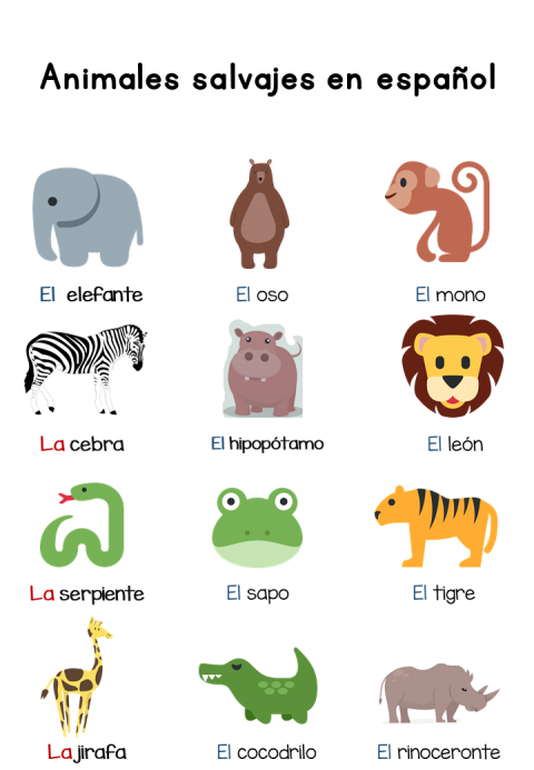 Animales salvajes en español – Wild Animals in Spanish-Basic Vocabulary ...